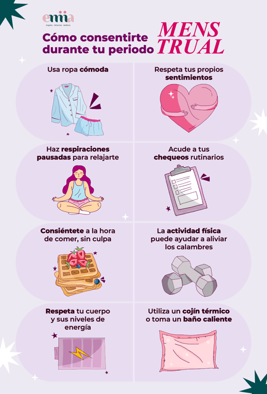 Cómo consentirte durante tu periodo menstrual - Infografía